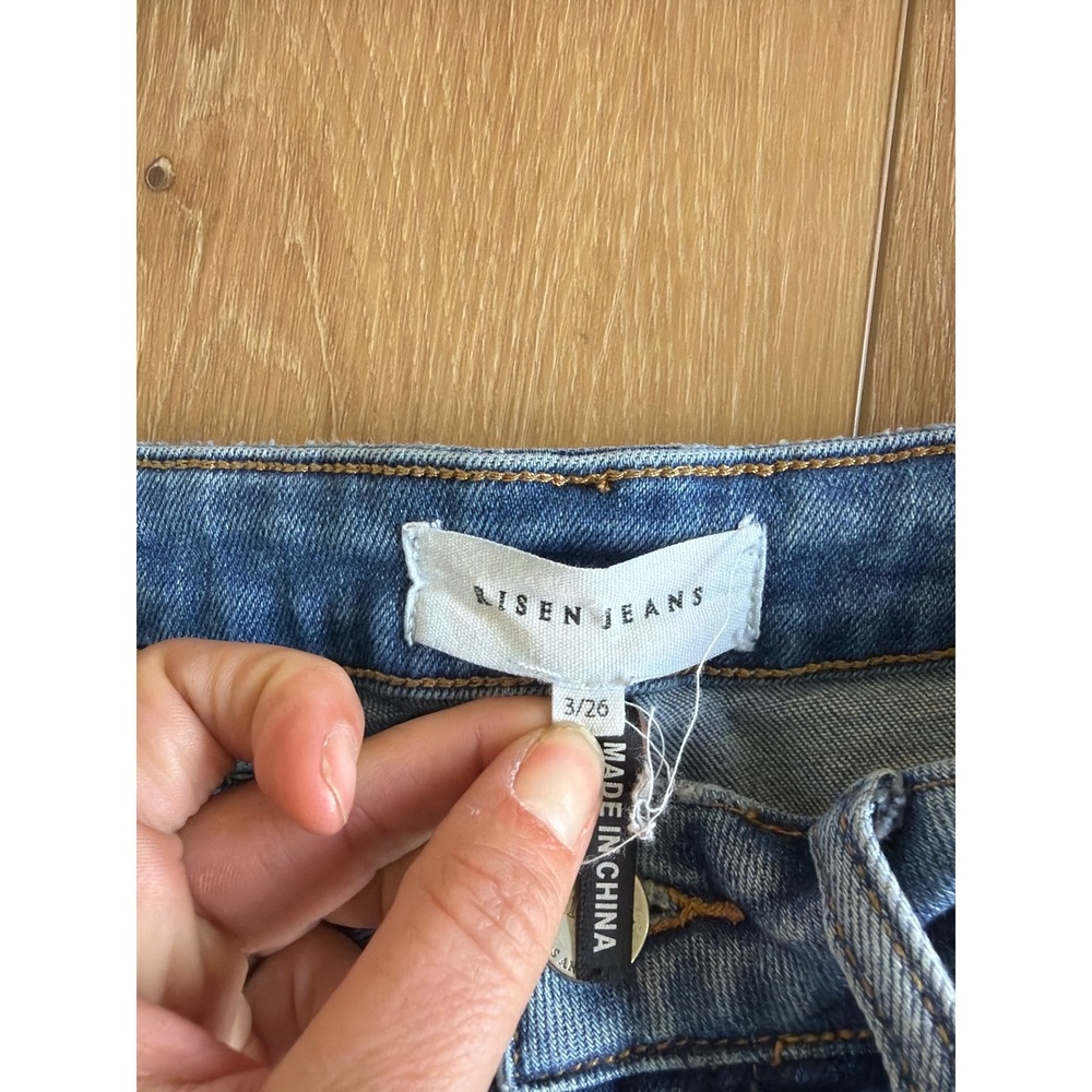 Risen Jeans High Rise Wide Leg Distressed Light Wash Denim RDP5590 Sz 3/26 crop - Picture 2 of 9